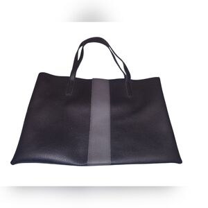 Vince Camuto Luck Vegan Leather Pebbled Black Gray Stripe Tote